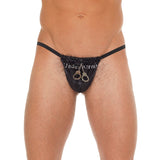 Mens Black GString With Handcuff Pouch